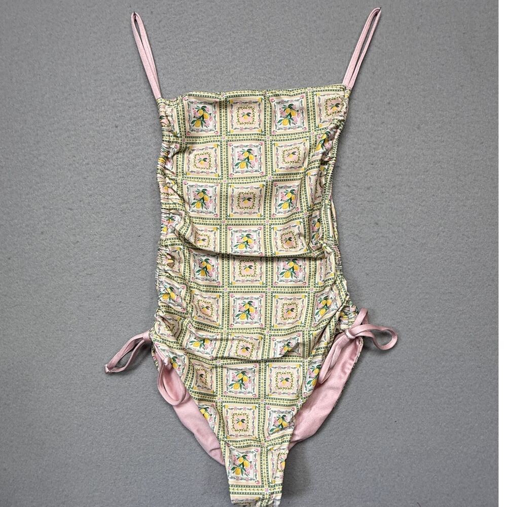 Capittana Irene Lemon Flowers Reversible One-Piece Swimsuit pink/green XS $200